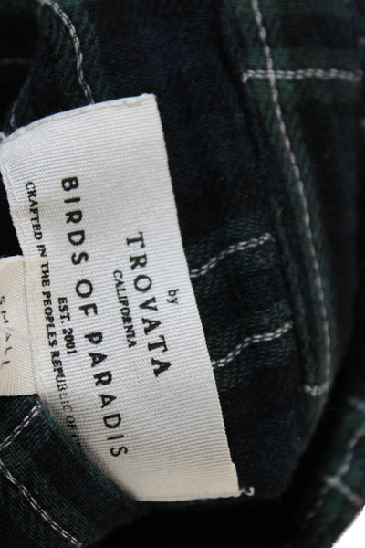 Birds of Paradis Womens Cotton Plaid Collared Long Sleeve Blouse Top Navy Size S