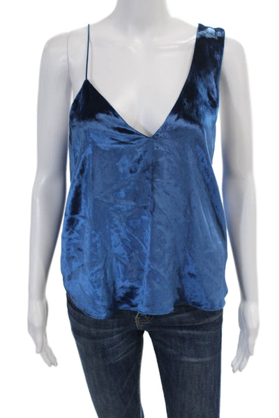 Michelle Mason Womens Velvet V-Neck Asymmetrical Tank Top Blouse Blue Size 4