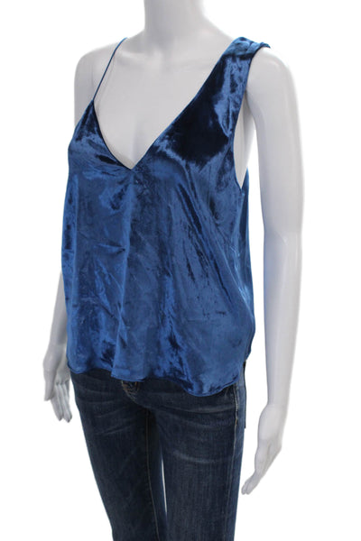 Michelle Mason Womens Velvet V-Neck Asymmetrical Tank Top Blouse Blue Size 4