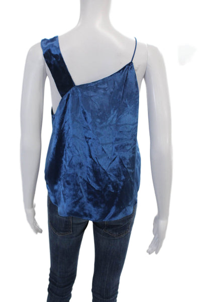 Michelle Mason Womens Velvet V-Neck Asymmetrical Tank Top Blouse Blue Size 4