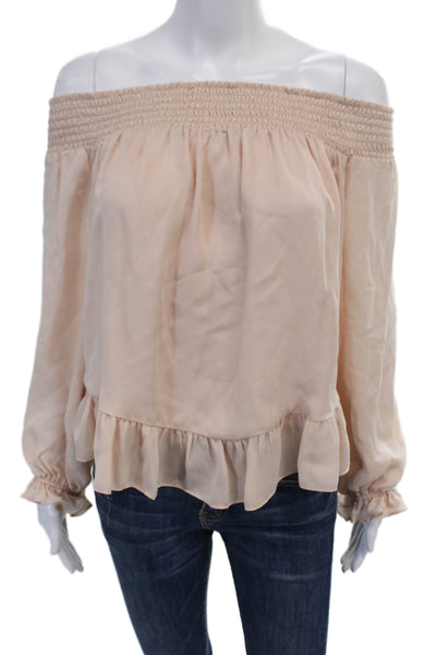 Love Shack Fancy Womens Silk Ruched Long Sleeve Pullover Blouse Top Pink Size S