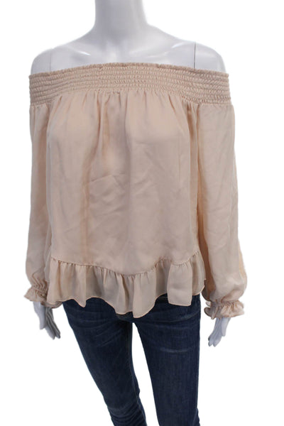 Love Shack Fancy Womens Silk Ruched Long Sleeve Pullover Blouse Top Pink Size S