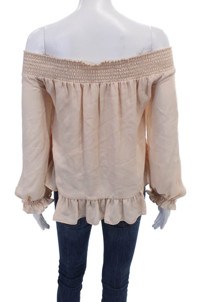 Love Shack Fancy Womens Silk Ruched Long Sleeve Pullover Blouse Top Pink Size S