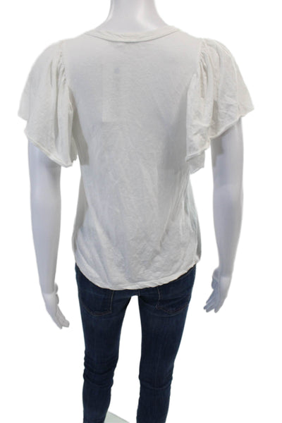 A.L.C. Womens Cotton Round Neck Short Sleeve Pullover T-Shirt Top White Size S