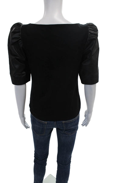 La Marque Womens Leather Trim Short Sleeve Pullover Blouse Top Black Size S