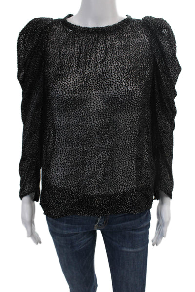 Ba&Sh Womens Silk Blend Spotted Long Sleeve Pullover Blouse Top Black Size S