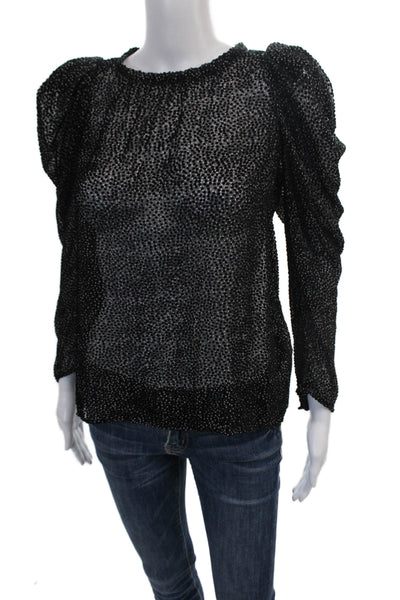 Ba&Sh Womens Silk Blend Spotted Long Sleeve Pullover Blouse Top Black Size S
