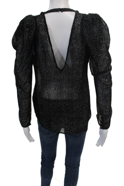 Ba&Sh Womens Silk Blend Spotted Long Sleeve Pullover Blouse Top Black Size S