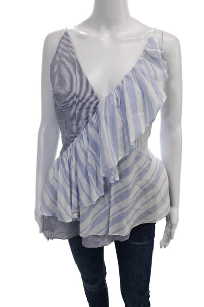 Intermix Womens Cotton Striped V-Neck Zip Up Tank Top Blouse Blue Size S