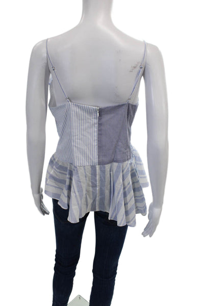 Intermix Womens Cotton Striped V-Neck Zip Up Tank Top Blouse Blue Size S