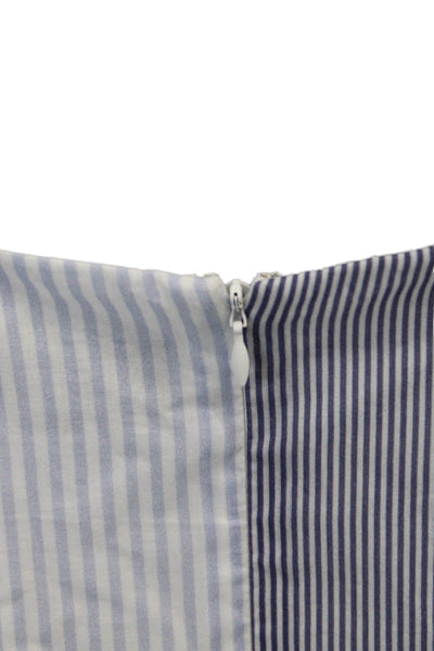 Intermix Womens Cotton Striped V-Neck Zip Up Tank Top Blouse Blue Size S