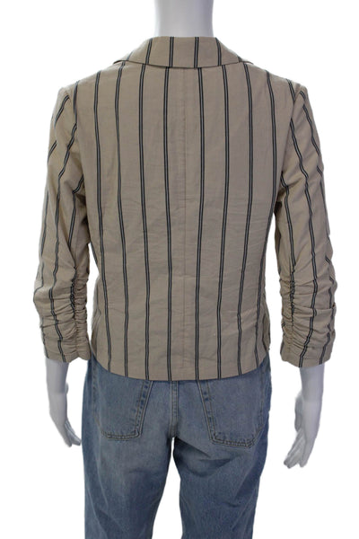 Drew Womens Cotton Striped Ruched 3/4 Sleeve Buttoned Blazer Beige Size XS