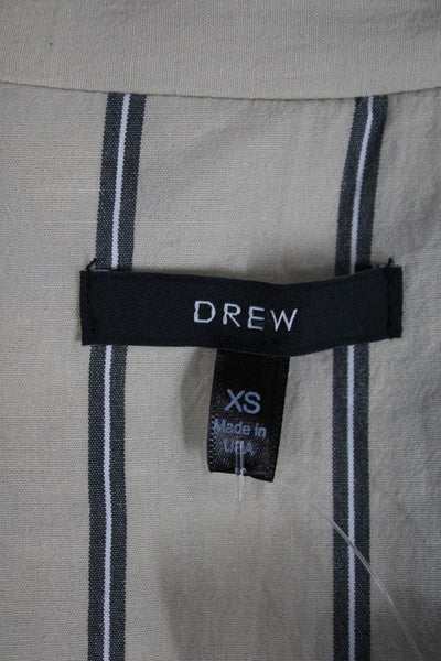 Drew Womens Cotton Striped Ruched 3/4 Sleeve Buttoned Blazer Beige Size XS