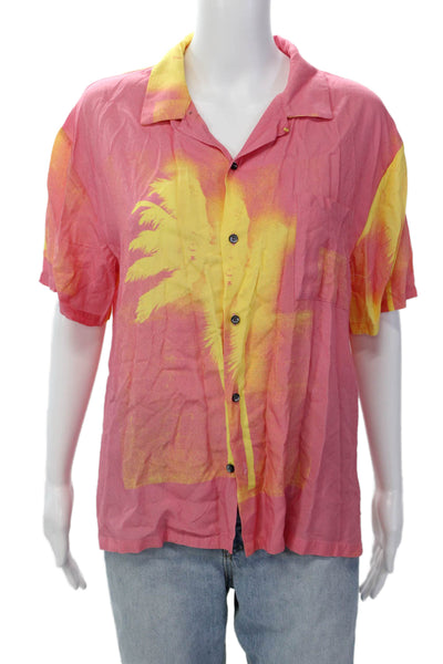Double Rainbouu Womens Short Sleeve Collared Button-Down Shirt Pink Size S