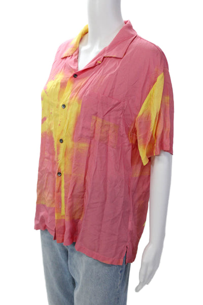 Double Rainbouu Womens Short Sleeve Collared Button-Down Shirt Pink Size S