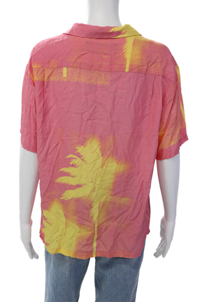 Double Rainbouu Womens Short Sleeve Collared Button-Down Shirt Pink Size S