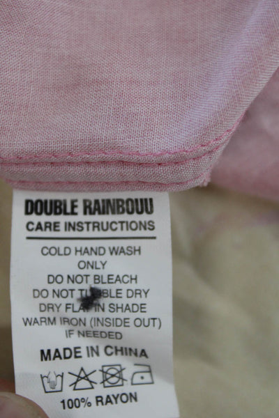 Double Rainbouu Womens Short Sleeve Collared Button-Down Shirt Pink Size S