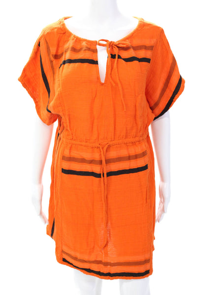 Ace & Jig Womens Cotton Short Sleeve Casual Striped Mini Dress Orange Size L