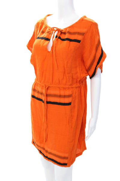 Ace & Jig Womens Cotton Short Sleeve Casual Striped Mini Dress Orange Size L