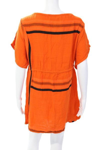Ace & Jig Womens Cotton Short Sleeve Casual Striped Mini Dress Orange Size L