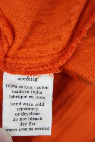 Ace & Jig Womens Cotton Short Sleeve Casual Striped Mini Dress Orange Size L