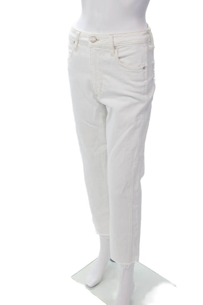 Amo Womens Cotton Raw Hem Buttoned Straight Leg Capri Jeans White Size 27