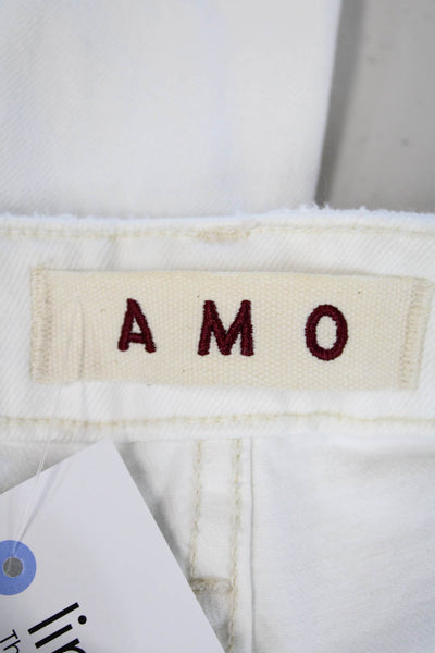 Amo Womens Cotton Raw Hem Buttoned Straight Leg Capri Jeans White Size 27