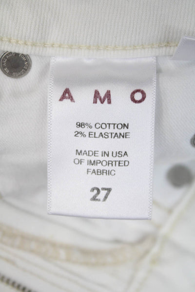 Amo Womens Cotton Raw Hem Buttoned Straight Leg Capri Jeans White Size 27