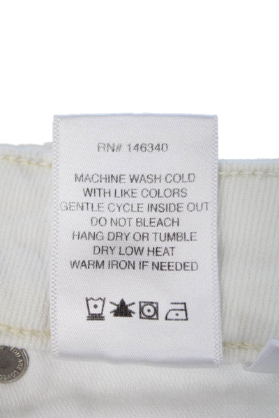 Amo Womens Cotton Raw Hem Buttoned Straight Leg Capri Jeans White Size 27