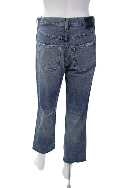 Amo Womens Cotton Distressed Button Fly Straight Cropped Jeans Blue Size 25