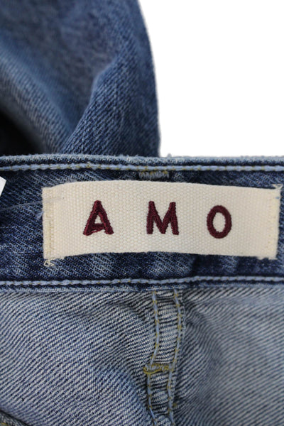 Amo Womens Cotton Distressed Button Fly Straight Cropped Jeans Blue Size 25