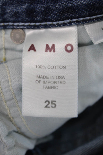 Amo Womens Cotton Distressed Button Fly Straight Cropped Jeans Blue Size 25