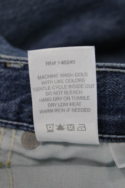 Amo Womens Cotton Distressed Button Fly Straight Cropped Jeans Blue Size 25