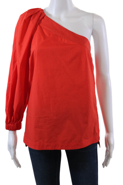 Equipment Femme Womens Cotton Gathered Detail One Shoulder Blouse Red Size S