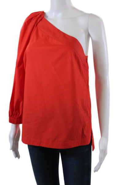 Equipment Femme Womens Cotton Gathered Detail One Shoulder Blouse Red Size S