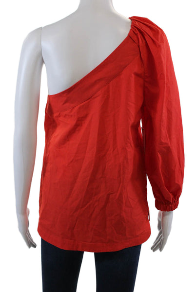Equipment Femme Womens Cotton Gathered Detail One Shoulder Blouse Red Size S