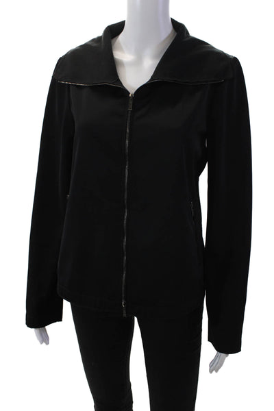 Armani Collezioni Womens Full Zipper Mock Neck Light Jacket Black Size 8