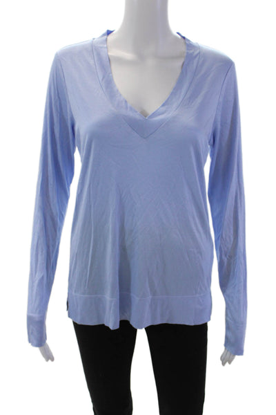 Reiss Womens Long Sleeves V Neck Selena Pullover Shirt Sky Blue Size Medium