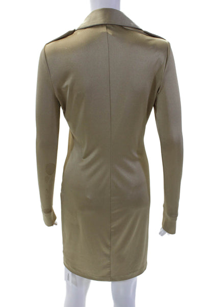 Halston Heritage Womens Half Button Down Shirt Dress Beige Gold Size 2