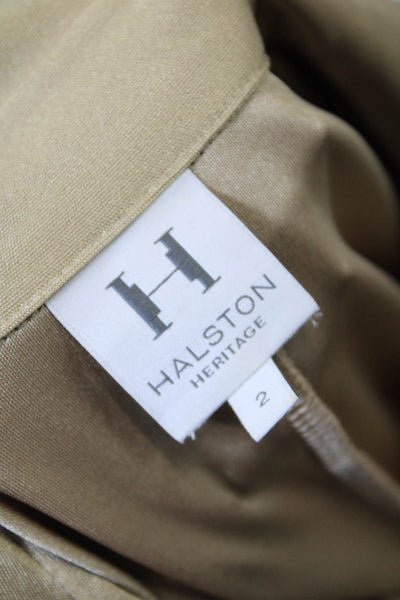Halston Heritage Womens Half Button Down Shirt Dress Beige Gold Size 2