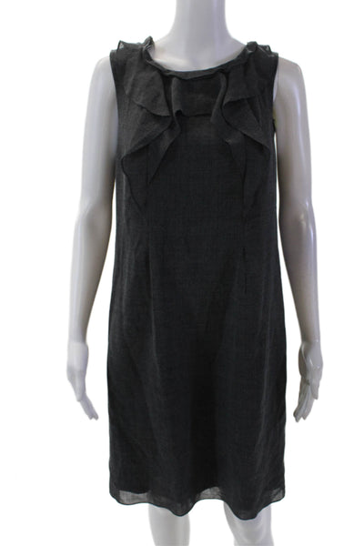 Elie Tahari Women's Round Neck Ruffle Sleeveless Mini Workwear Dress Gray Size M