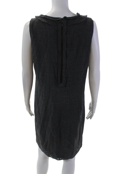 Elie Tahari Women's Round Neck Ruffle Sleeveless Mini Workwear Dress Gray Size M