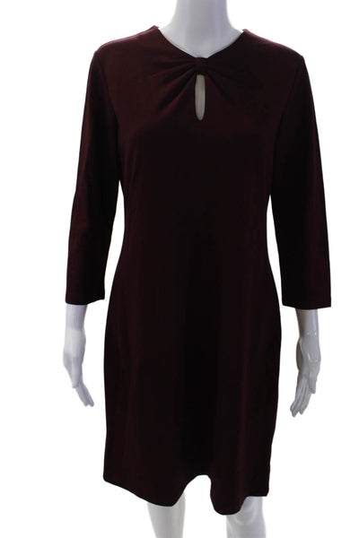 J. Mclaughlin Women's 3/4 Sleeves Round Neck Key Hole Mini Dress Burgundy Size M
