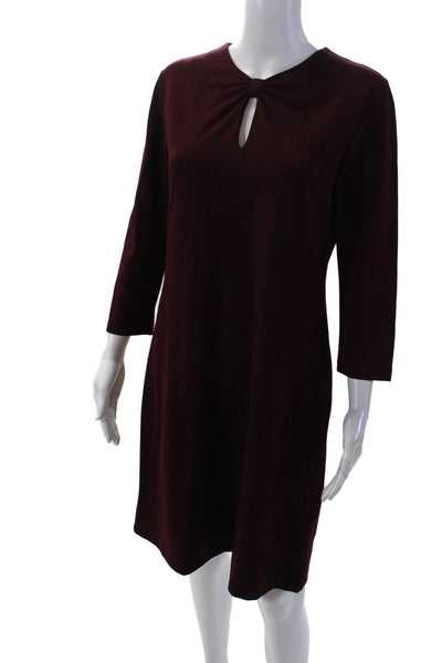 J. Mclaughlin Women's 3/4 Sleeves Round Neck Key Hole Mini Dress Burgundy Size M