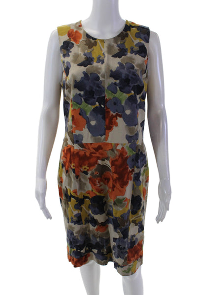Etro Women's Round Neck Sleeveless Slit Hem Midi Shift Dress Floral Size M