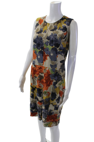 Etro Women's Round Neck Sleeveless Slit Hem Midi Shift Dress Floral Size M