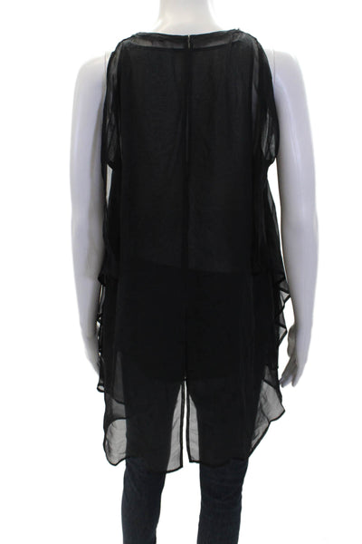Kobi Halperin Women's Round Neck Sleeveless Tassel Sheer Blouse Black Size M