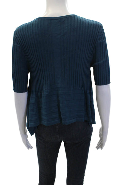 Opening Ceremony Women's Short Sleeves Ribbed Asymmetrical Blouse Teal Size M