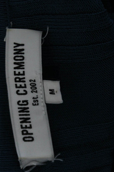 Opening Ceremony Women's Short Sleeves Ribbed Asymmetrical Blouse Teal Size M