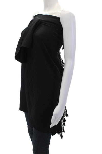 Kobi Halperin Women's Long Sleeves Fringe Crochet Trim Blouse Black One Size